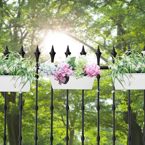 16 Inch Railing Planters Box Metal Hanging Flower Pot 3 Pcs - color: White-3pcs