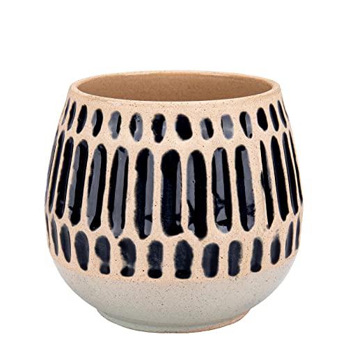 Ceramic Planter 5 Inch Succulent Flower Pot with Blue Stripe - color: Corrugation