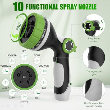 NON-EXPANDABLE Garden Hose 25 FT x5/8'' with 10-Function Sprayer - size: 25ft
