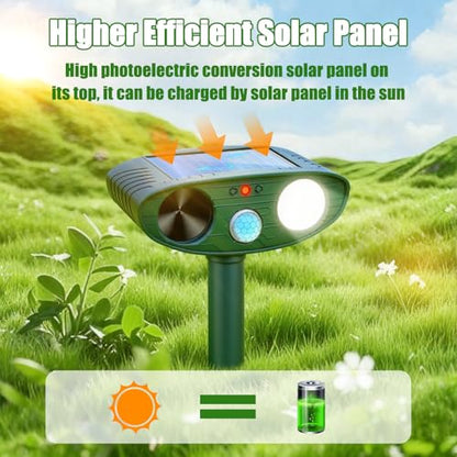 2026 Upgraded Ultrasonic Solar Animal Repellent Outdoor, Deer Repellent Devices Squirrel Cat Raccoon Rabbit Dog Deterrent with Motion Sensor Flash Light for Yard Garden Lawn