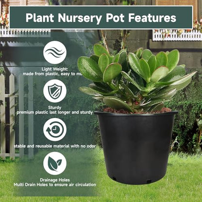 Plant Nursery Pot 7 Gallon Plastic Garden Planter Pots Flower Seedling Injection Molded Container Seed Starting Large Pot Set for Indoor Outdoor Plants Seedlings Vegetables - size: Standard 7 Gallon