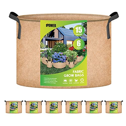 iPower Plant Grow Bag 15 Gallon 6-Pack Heavy Duty Fabric Pots, 300g Thick Nonwoven Fabric Containers Aeration with Nylon Handles, for Planting Vegetables, Fruits, Flowers, Tan 2024 Version - color: Tan, size: 15 Gallon