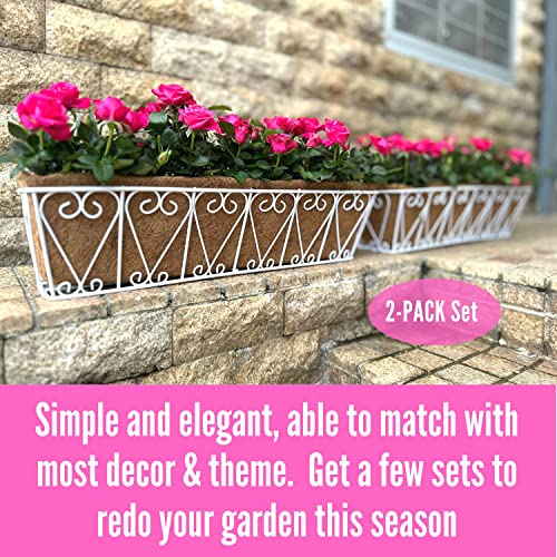 LaLaGreen Fence Wall Planter (24 in, 2 Pack) White Coco Liner Trough Box - size: 24" (61cm) x 2 Pack