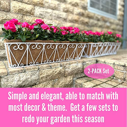 LaLaGreen Fence Wall Planter (24 in, 2 Pack) White Coco Liner Trough Box - size: 24" (61cm) x 2 Pack