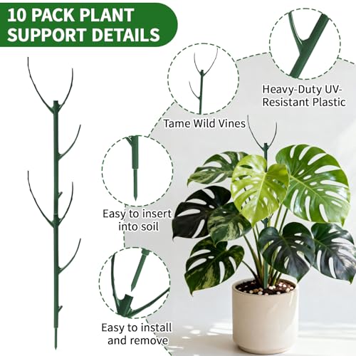 30Pcs Stackable Plant Support Stakes, Plant Stakes for Monstera Plant Stem Supports for Indoor Plants, Includes Garden Wire, Ties & Cutter for Pothos, Money Plant, Vines, Outdoors