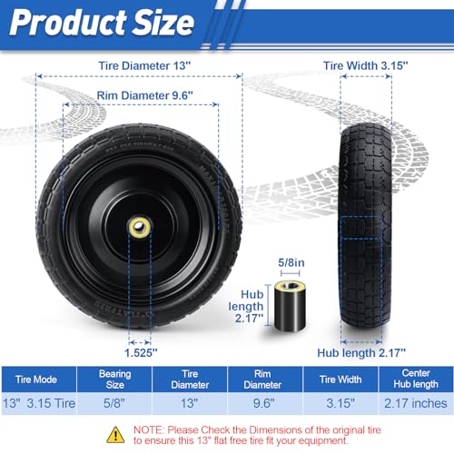 13" Wheelbarrow Tires for Gorilla Cart 5/8" Axle Bore Hole 2.17"Offset Hub