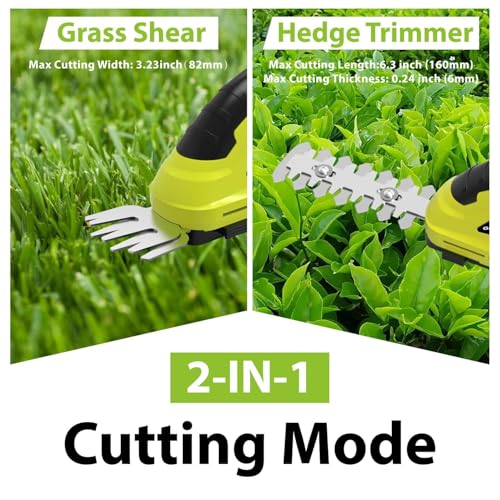 Grasstigon Hedge Trimmer Cordless Grass Shear Handheld Grass Trimmer, 2 in 1 Electric Bush Trimmer, 7.2V Lightweight Rechargeable Shrub Trimmer for Garden Yard Lawn, Type-C Cable Included (Green) - color: Green