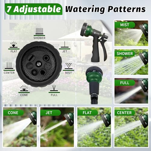 AUTOMAN Garden Hose Nozzle, Water Sprayer Nozzle with 7 Adjustable Watering Patterns,Slip Resistant Nozzle for Plants,Lawn,Washing Cars,Window Cleaning,Showering Pets & Outdoor Fun. - color: Green