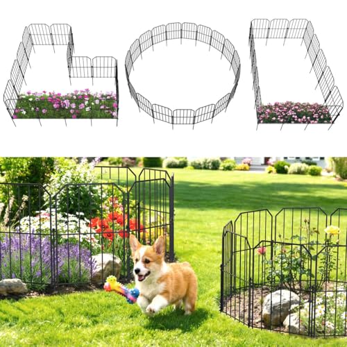 VANCASTLE Decorative Garden Fence, Toatal 25FT(L) x 24IN(H) Outdoor Metal No Dig Fence Animal Barrier, Rustproof No-Tool Assembly Landscape Edging for Yard, Lawn, Patio, Flower Bed-25 Panels Design A - style: Design A-25P