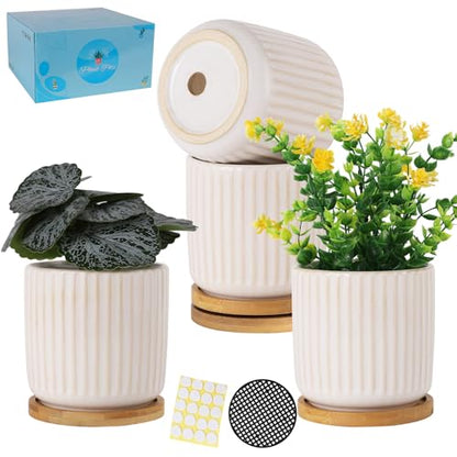 4 Inch Ceramic Plant Pots with Drainage Holes, White, Set of 4 - color: White(4inch)