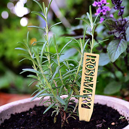 Bamboo Herb Markers - Set of 12 Beautiful Garden Labels - Sturdy Outdoor Garden or Potted Herb Markers