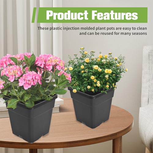 HOSTIC 3 Gallon Square Nursery Pots Flexible Plastic Pots for Plants Gallon Pot with Drainage Holes 10 Pcs - color: Black, size: 3 Gallon-10Pcs