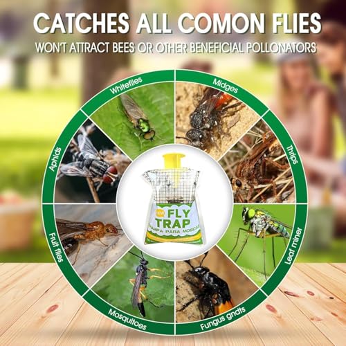 Fly Traps Outdoor 4 Pack, Pre-Baited Hanging Fly Catcher Bags, Fast Acting Non-Toxic Disposable Flies Killer for Outside Trash Areas,Horse Ranch,Barns,Stables,Yard,Patio,Farm & Heavy Fly Control.