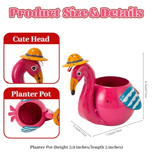 Flamingo Planter Small Succulent Pots Metal Animal Planters - color: Pink Flamingo Planter