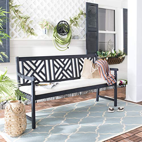 Safavieh PAT6738K Outdoor Collection Bradbury Grey 3 Seat Bench, Dark Slate Gray/Beige - color: Dark Slate Gray / Beige