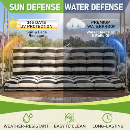 Oxford Fabric Swing Cushions with Backrest & Tie Straps for Patio Bench - color: Black-white Stripe