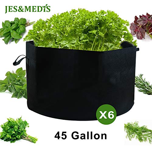 JES&MEDIS 6-Pack 45 Gallon Plant Grow Bags Thick Aeration Non Woven Fabric Flower Vegetable Pots with Handles Garden Container Black (45 Gallon_6 Pack) - size: 45Gallon_6Pack