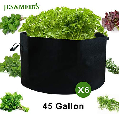 JES&MEDIS 6-Pack 45 Gallon Plant Grow Bags Thick Aeration Non Woven Fabric Flower Vegetable Pots with Handles Garden Container Black (45 Gallon_6 Pack) - size: 45Gallon_6Pack