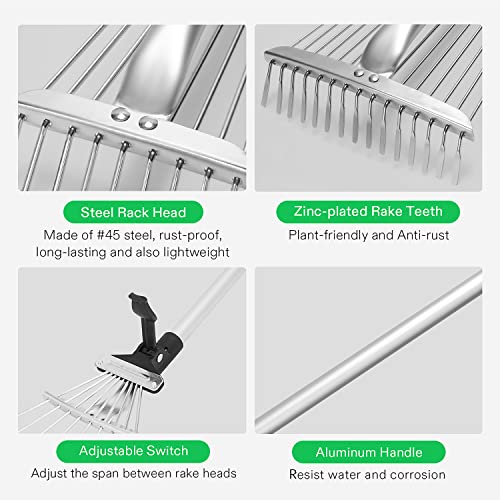 VIVOSUN 2-Piece Leaf Rake Set - Adjustable Garden/Camping Rake with 15/9 Tines, Collapsing Tines & Telescopic Handle (64'' & 30'') - style: 64'' & 30'' Leaf Rake Set