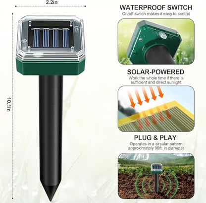 12 Pcs Mole Repellent Solar Powered Ultrasonic Snake Away for Yard Pet Safe