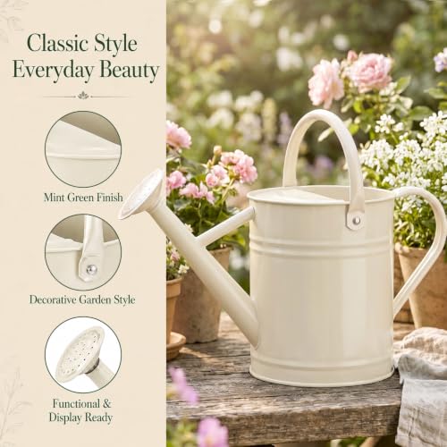 1 Gallon Metal Watering Can for Indoor Outdoor Plants, Warm White - color: Warm White