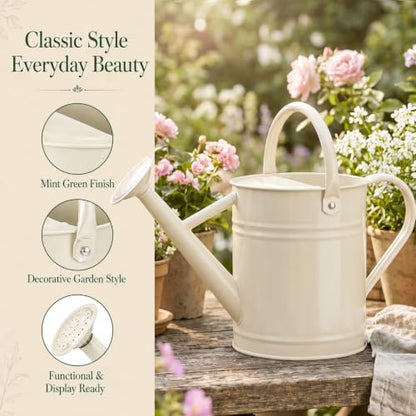 1 Gallon Metal Watering Can for Indoor Outdoor Plants, Warm White - color: Warm White