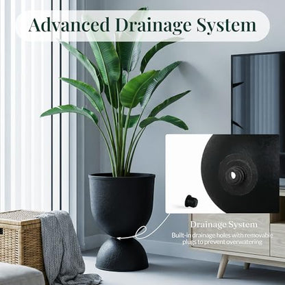 KOL 18 Inch Tall Planters, Black Plastic Urn Planters, 2 Pack - color: Black, size: Bundle: 18"+18"