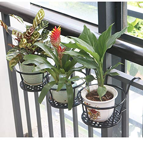 Iron Hanging Basket Flower Pot Support Home Outdoor Balcony Plant Hanging Basket Flower Pot Support Fence Planting Garden Plant Iron Product Package 3 Pieces (Black) - color: Black