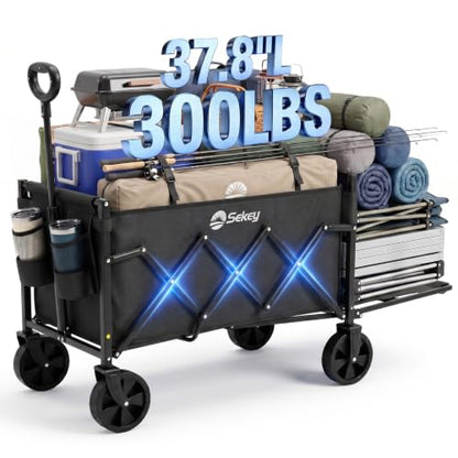 Sekey Collapsible Wagon with Tailgate, 300 lb Capacity, 38 in Cargo Length - color: Black