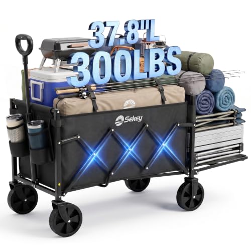 Sekey Collapsible Wagon with Tailgate, 300 lb Capacity, 38 in Cargo Length - color: Black