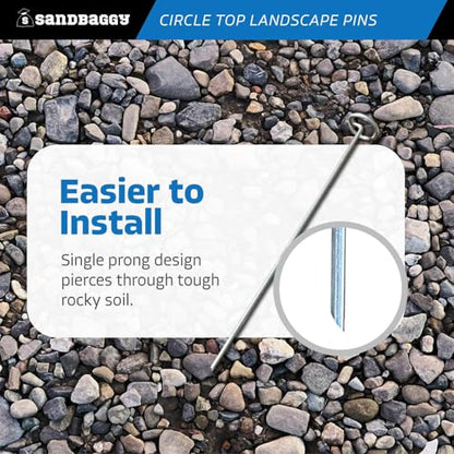 Sandbaggy 12 Inch Rust-Free Circle Top Pins | Industrial Grade 8 Gauge Galvanized Steel | Great for Hard & Rocky Soil | Holds 5X Better | Landscape Staples SOD Garden Stakes Weed Mats, Tarp (1500 Pcs) - size: Galvanized 12-Inch - 1500 Pcs