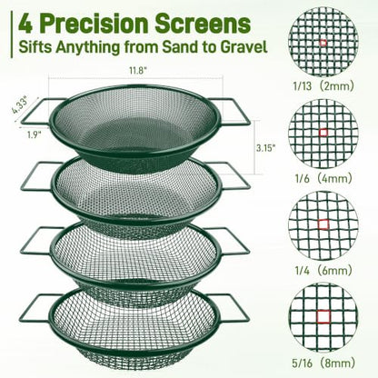 Mulctun 4Pcs Soil Sifter with Handles,Heavy Duty Dirt Sifter for Gardening - color: Green, size: 4 Pcs (2,4,6,8mm grid)