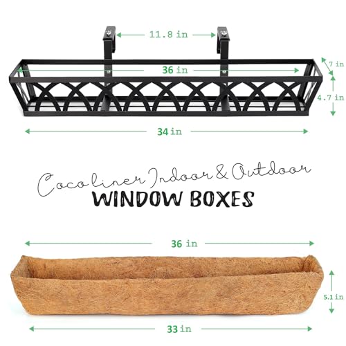 36" Hanging Window Box Basket w/Coco Liner, Black, 4-Pack - color: Black - Set 4, size: 36IN Style A