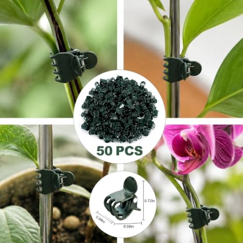 Garden Plant Clips, Green Orchid Stem Support Clamps for Vine Training, Flower Stake Holders, 50 Count Pack - color: Green
