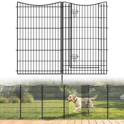 INJOPEXI Decorative Garden Fence 12 Panels 26ft(L)×42in(H) Metal Garden Fences with 11 Panels + 1 Gate, Animal Barrier Rabbit Fence Rustproof Wire Temporary Dog Fencing Outdoor for Backyard Lawn - size: 12 Panels 26ft(L)-42"(H) - With Gate