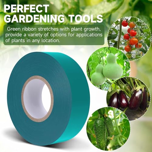 Easytle Stretch Tie Tape Roll, 1" 150ft Garden Tie Tape Reusable Garden Plant Ties Thick Sturdy Plant Ribbon Garden Green Vinyl Stake Gardening Tools for Indoor Outdoor Patio Plant Use