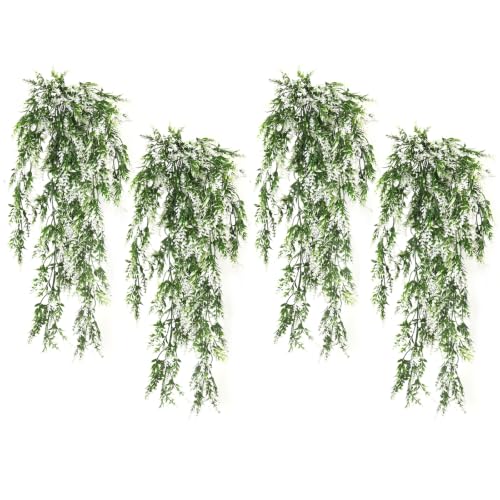 RECUTMS 4Pcs Artificial White Lavender Fake Hanging Plants Easy Care - color: White
