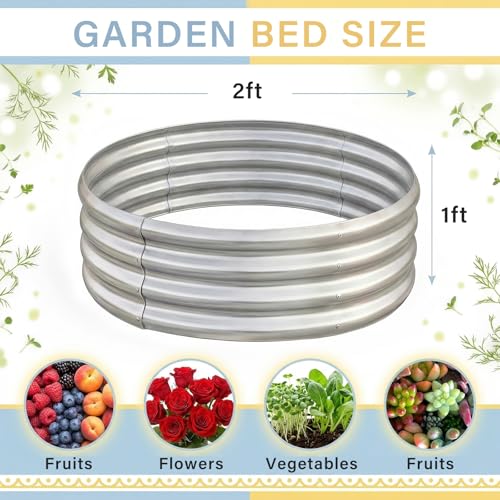 Land Guard 2 Pack 2×2×1ft Galvanized Raised Garden Bed, Planter Raised Garden Beds Outdoor, Round Clearance Raised Garden Beds for Gardening Vegetables…… - color: 1-silver, size: 2×2×1ft（2-Pack）