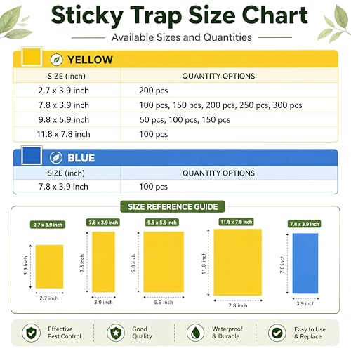 Qualirey 200 Pcs Yellow Sticky Traps for Gnats, 7.87 x 3.9 Inch - color: Yellow, size: 7.8 x 3.9 Inch