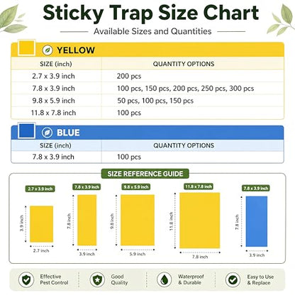 Qualirey 300 Pcs Yellow Sticky Traps for Gnats, 7.87 x 3.9 Inch - color: Yellow, size: 7.8 x 3.9 Inch