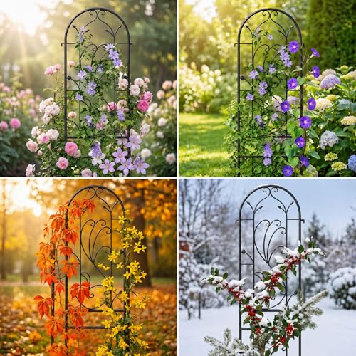 2-Pack 87" x 20" Sunflower Scroll Arch Black Metal Garden Trellises - color: 2 Pack 87"- Sunflower Black