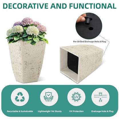 2-Pack 19" Country White Resin Square Planters with Drainage Hole - color: 19"h-ivory Rustic Stone