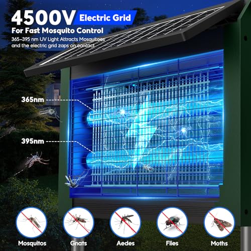 Solar Bug Zapper Outdoor, 4500V Mosquito Zapper with Dual Solar Panels - color: Army Green