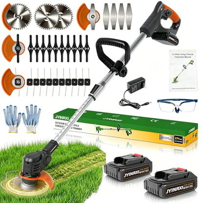 Electric Weed Wacker Cordless, with 2 Battery 26 Pcs Blades Charger - color: Black