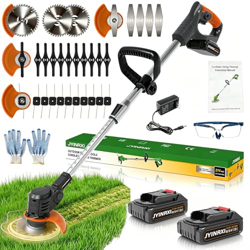 Electric Weed Wacker Cordless, with 2 Battery 26 Pcs Blades Charger - color: Black