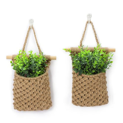2 Packs Macrame Wall Planters with Faux Eucalyptus, Wall Decor - color: Jute