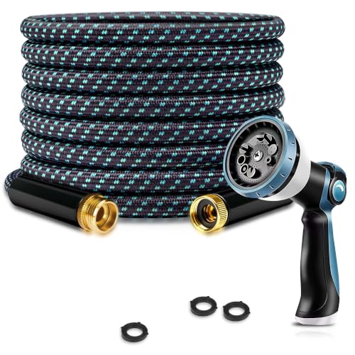 Garden Hose 25FT Lightweight Kink-Free Thick Grip Outdoor (Blue+Black) - color: Blue