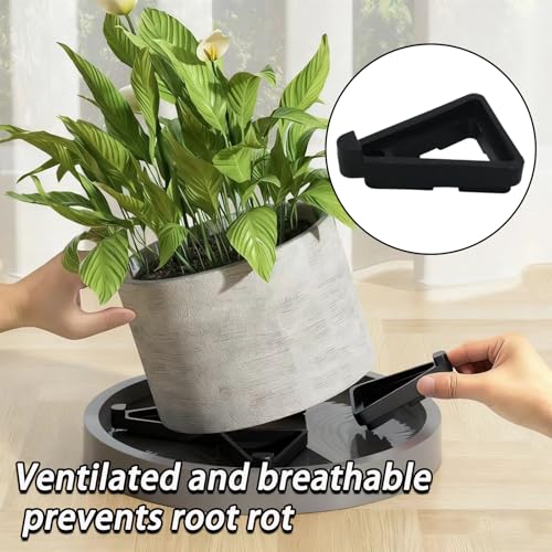 24pcs Black Invisible Flower Pot Feet,Breathable Plant Pot Risers Compressive Outdoor Planters,Triangular Lifters Supports for Indoor/Outdoor Use(Large)