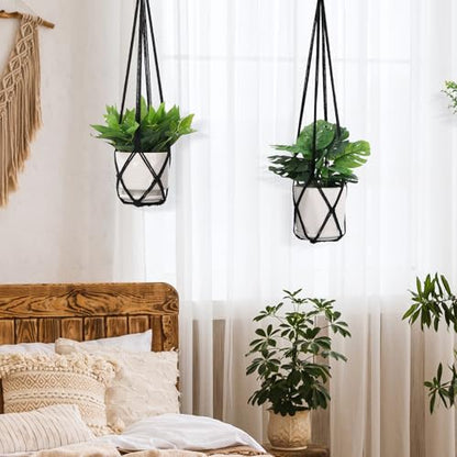 YIBOT Macrame Plant Hanger Indoor 35 Inch Hanging Planter Basket Black 2Pc - color: Black, size: 35+35Inch
