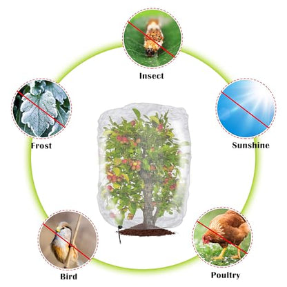 4 Pcs Insect Bird Barrier Tree Net with Drawstring, 4.9 x 3.2 Ft Garden Bird Netting Plant Cover, Fruit Tree Netting for Protect Plants Fruits Flowers from Insect Bird Eating - color: 4 Pcs, size: 4.9x3.2 ft